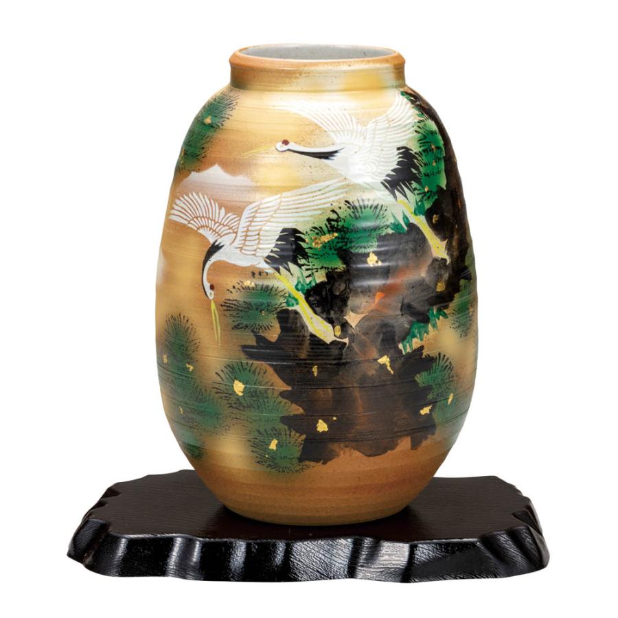 九谷焼 8号花瓶 松に鶴（台付） 送料無料 花器 花瓶 人気 ギフト