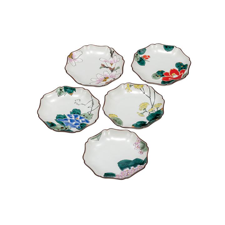 九谷焼 5.2号皿揃 絵変り花 / 福田良則 和食器 皿 中皿 人気 ギフト セット 贈り物 結婚祝い 内祝い k8-141 [ss] 木箱入り_1