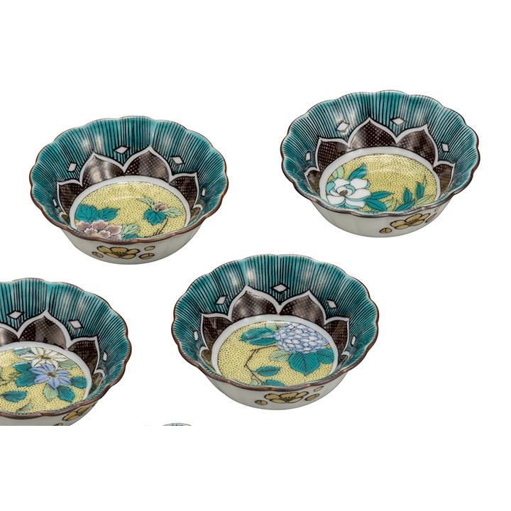 未使用　九谷焼 2.5号小鉢揃 吉田屋草花　5枚 九谷焼 2.5号小鉢揃 吉田屋草花 和食器 鉢 小鉢 人気 ギフト セット