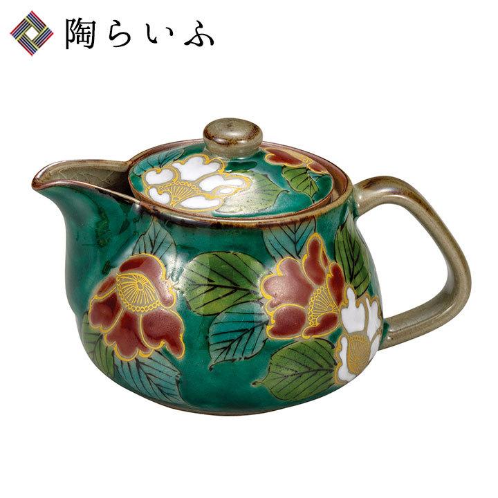 九谷焼 ポット急須 グリーン山茶花（網付） 九谷焼 和食器 ポット 急須 人気 ギフト 09-148 k9-640