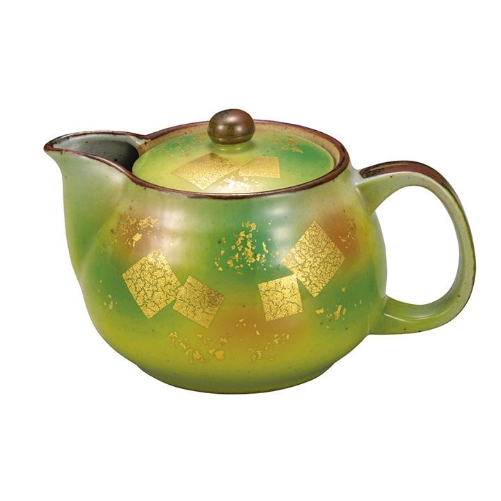 九谷焼、金彩急須 九谷焼 ポット急須 色彩金箔網付 送料無料 和食器 ポット 急須 贈り物