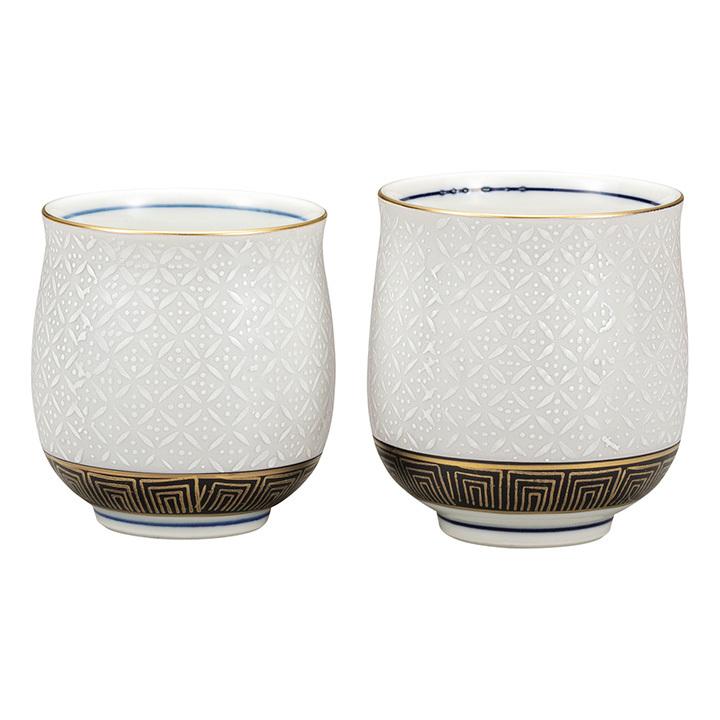 【美品】七福神　九谷　湯呑　カップ　置物　インテリア　工芸品　美術品　A1371 九谷焼 組湯呑 白七宝 和食器 湯呑み ペア ギフト 人気 贈り物 k9-747