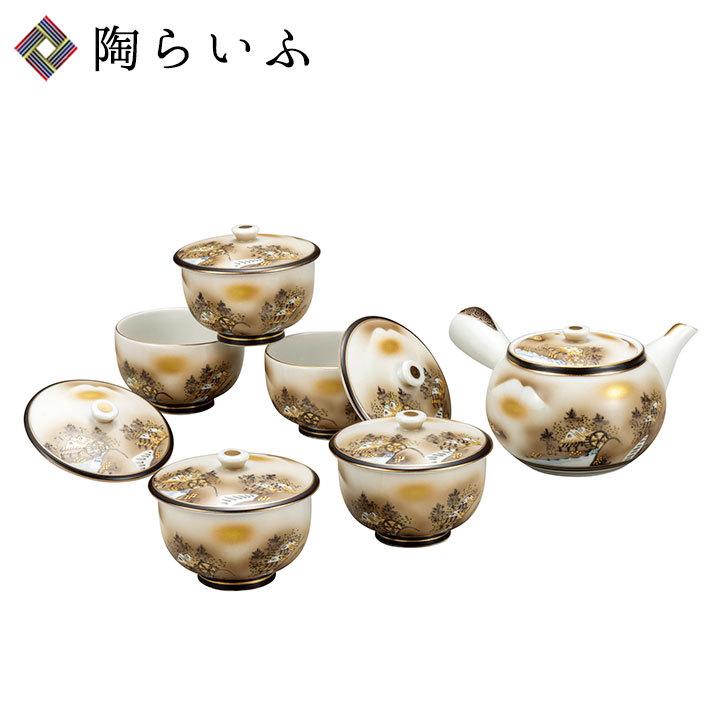 九谷焼 蓋付茶器 墨山水 和食器 茶器 急須 汲出し 湯呑 セット 人気 ギフト 結婚祝い 内祝い お祝い k9-847 木箱入り