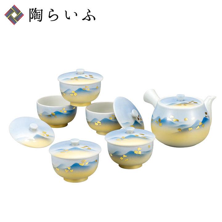 九谷焼　急須+蓋付き湯呑み6個セット 九谷焼 蓋付茶器 連山 和食器 急須 湯呑 汲出 セット ギフト 人気