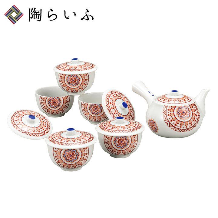 九谷焼 蓋付茶器 赤絵丸紋 / 大志窯 人気 ギフト 贈り物 結婚祝い 内祝い お祝い [ss] 木箱入り