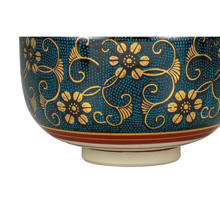 九谷焼 青粒鉄仙茶盌 合箱 抹茶碗 抹茶茶碗 茶道具 茶器 食器 在銘