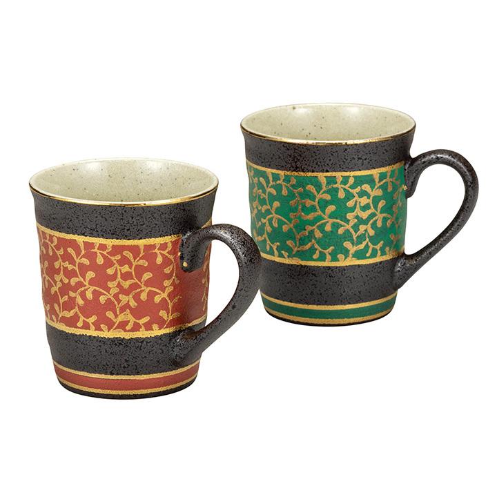 ‼️高級品‼️九谷焼　コーヒーカップ　秋草　ペア 九谷焼 ペアマグカップ 金唐草 和食器 マグカップ ペア 人気 ギフト