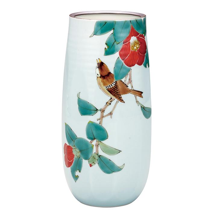 九谷焼 8.5号花瓶 椿に雀 / 山田龍山 花瓶 花器 人気 ギフト 贈り物