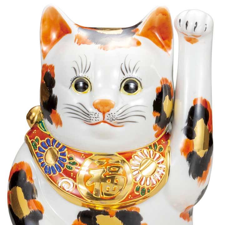 九谷焼 8号招き猫 金三毛（布団付） 置物 縁起物 招き猫 人気 ギフト
