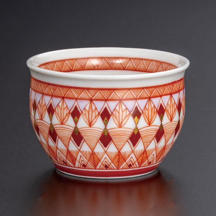 九谷焼 赤絵 酒呑 美品 九谷焼 ぐい呑 赤絵異国文 / 吉田純鼓 酒器 盃 人気 ギフト 贈り物