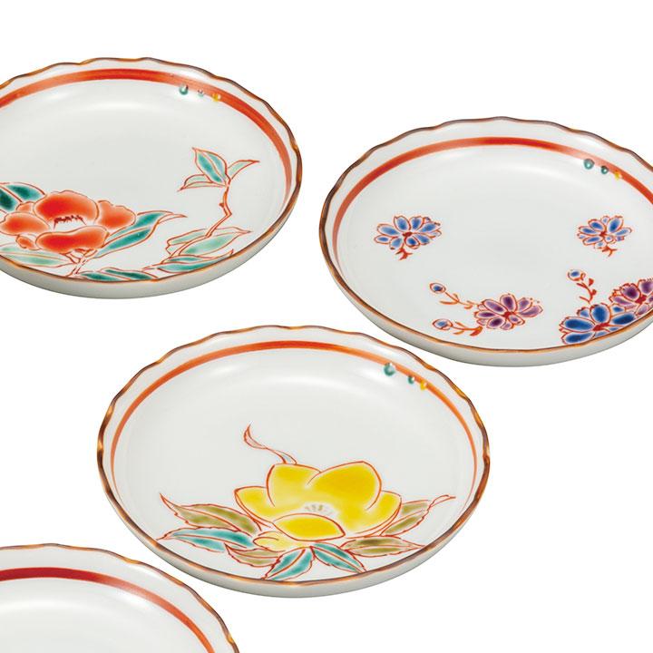 九谷焼 4.5号皿揃 草花絵変り / 澤田郁美 和食器 皿 人気 ギフト 贈り物 結婚祝い 内祝い お祝い k9-123 化粧箱入りの画像