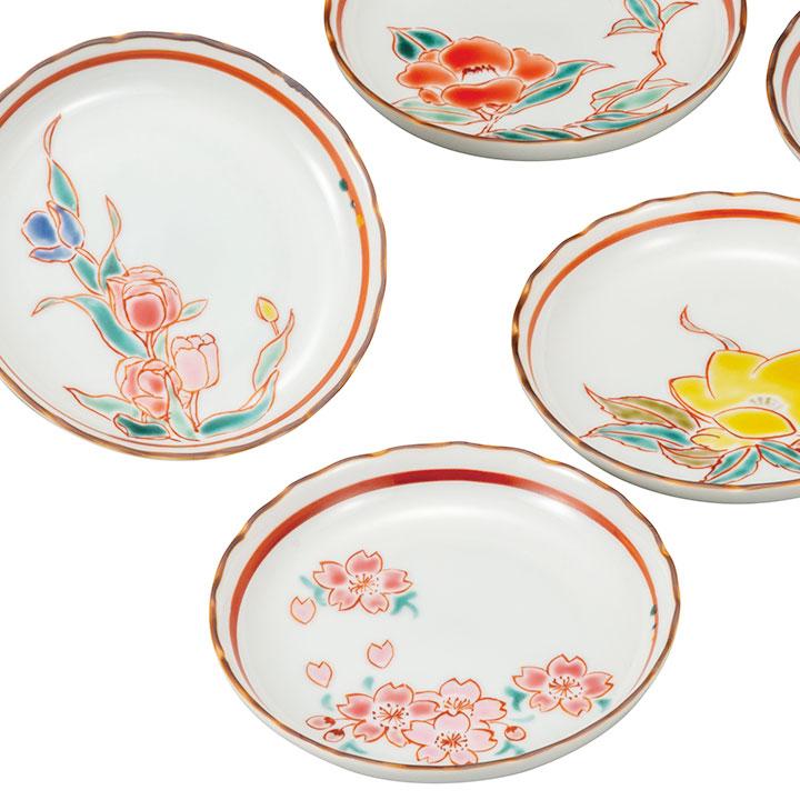 九谷焼 4.5号皿揃 草花絵変り / 澤田郁美 和食器 皿 人気 ギフト 贈り物 結婚祝い 内祝い お祝い k9-123 化粧箱入りの画像