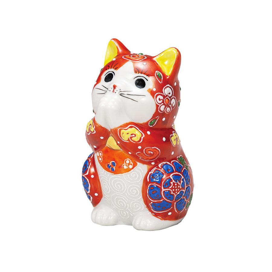 九谷焼　お祈り猫　招き猫　赤盛　縁起物　置物　九谷長峰 九谷焼 2.7号お祈り猫 赤盛｜ 置物 縁起物 招き猫 人気 ギフト 贈り物