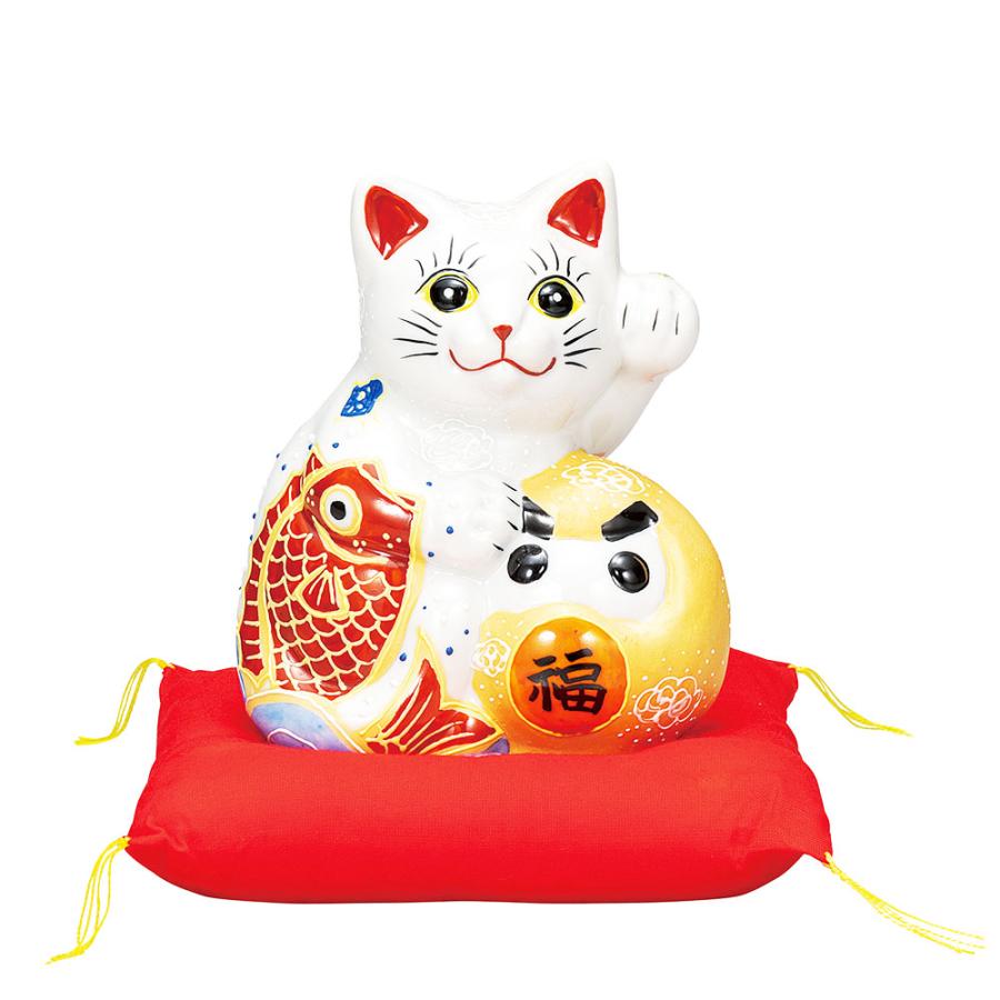 九谷焼 5号達磨招き猫 祝鯛（布団付）｜ 置物 縁起物 招き猫 人気