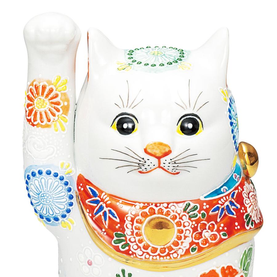 九谷焼 白盛 高さ約30CM 九谷焼 7号招き猫 白盛＜送料無料 置物