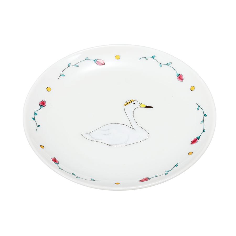 九谷焼 5号皿 白鳥 ティアラ / オリメ 織窯 ｜ 15cm 小皿 可愛い トリ