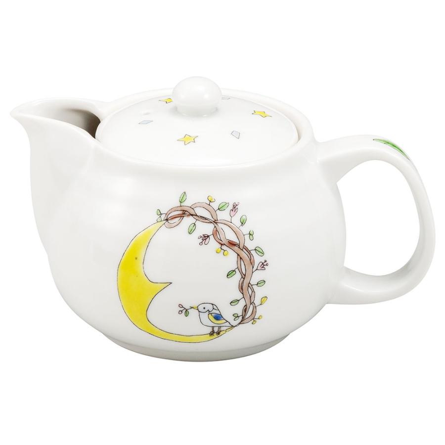 九谷焼 ポット 月と鳥（網付） / オリメ 織窯 ｜ 急須 茶器 可愛い
