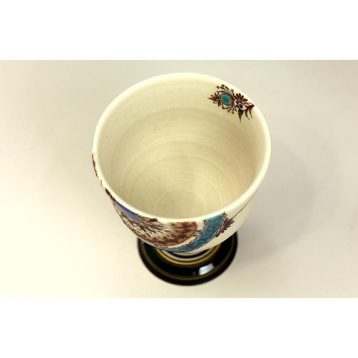 九谷焼 馬上盃 葡萄茶彩描 丸紋（白） / 上端伸也 和食器 酒器 ぐい呑