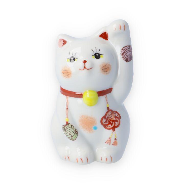 九谷焼 招き猫 水引 -結- 赤（左手） / 虚空蔵窯 置物 縁起物 招き猫