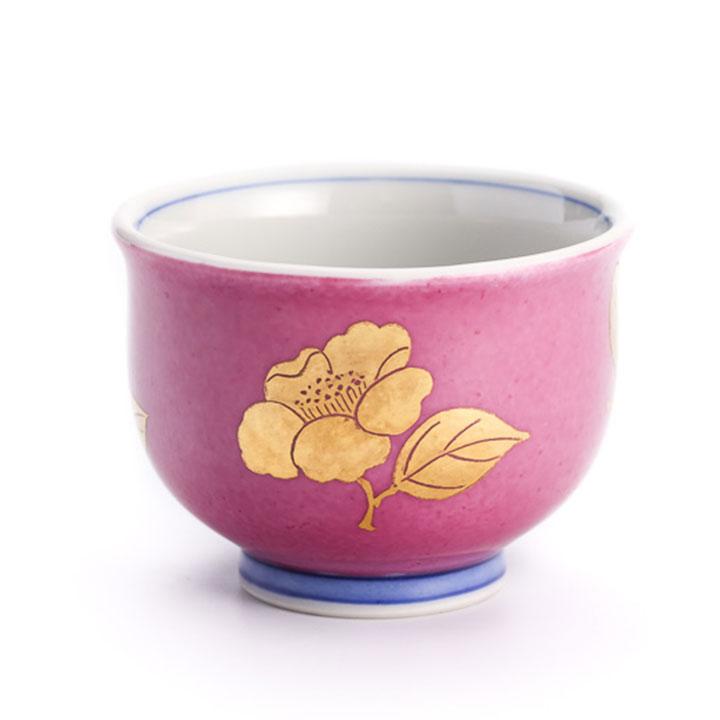 九谷焼 色絵金彩 盃 椿紋 薄紅 / 錦山窯 KINZAN 和食器 酒器 人気