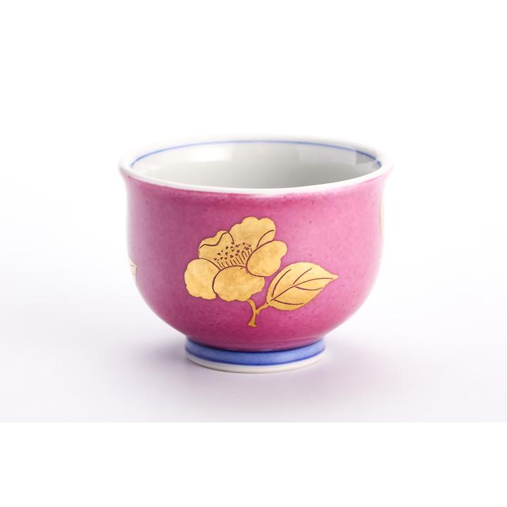 九谷焼 色絵金彩 盃 椿紋 薄紅 / 錦山窯 KINZAN 和食器 酒器 人気