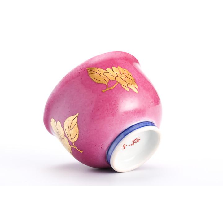 九谷焼 色絵金彩 盃 椿紋 薄紅 / 錦山窯 KINZAN 和食器 酒器 人気
