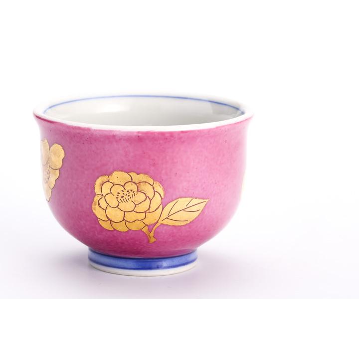 九谷焼 色絵金彩 盃 椿紋 薄紅 / 錦山窯 KINZAN 和食器 酒器 人気
