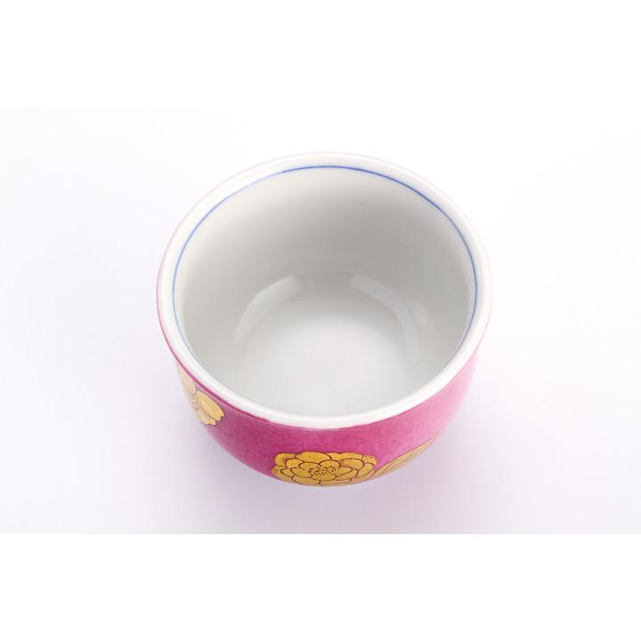 九谷焼 色絵金彩 盃 椿紋 薄紅 / 錦山窯 KINZAN 和食器 酒器 人気