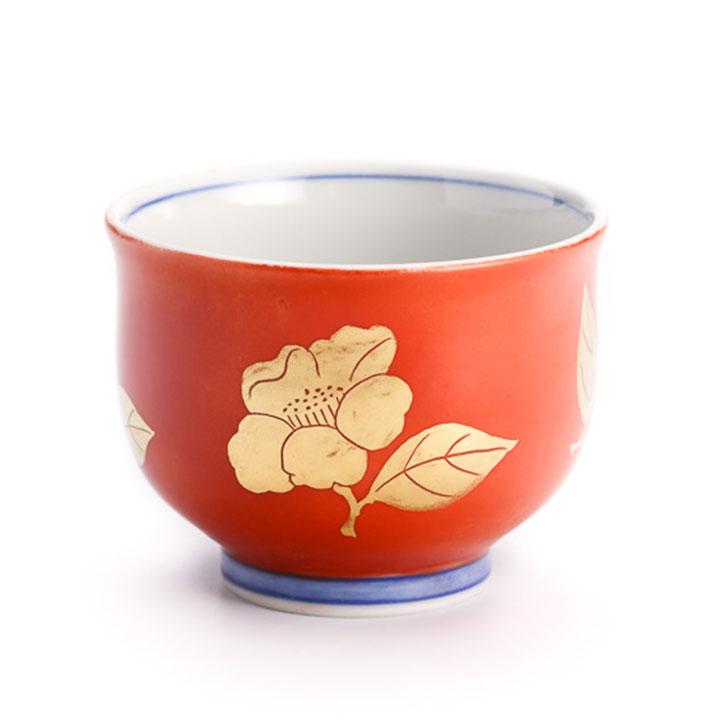 九谷焼 色絵金彩 盃 椿紋 橙 /錦山窯 KINZAN 和食器 酒器 人気 ギフト