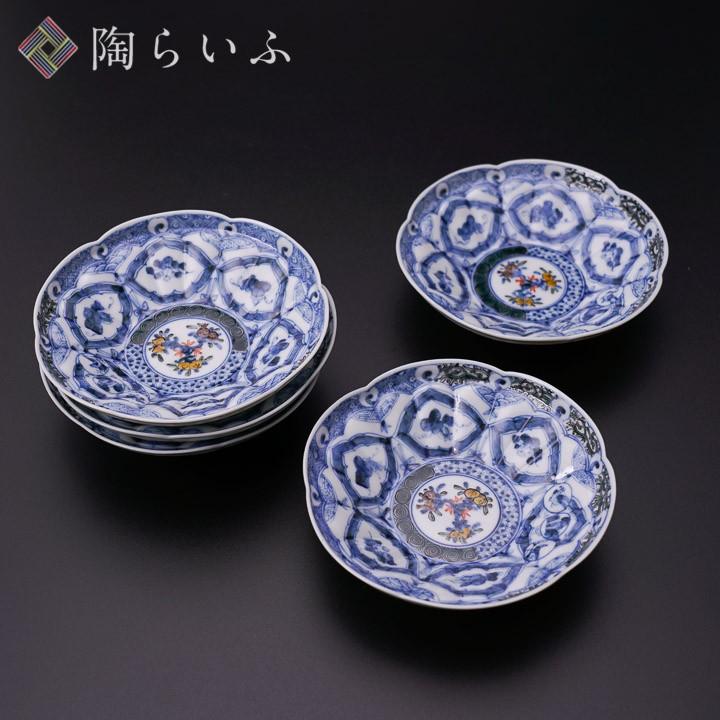 九谷焼 菊型小皿揃 色絵割取祥瑞/山本長左（宮内庁御用窯） 送料無料 