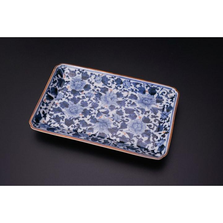 九谷焼 長角皿揃 色絵牡丹唐草 / 山本長左（宮内庁御用窯） 和食器 皿
