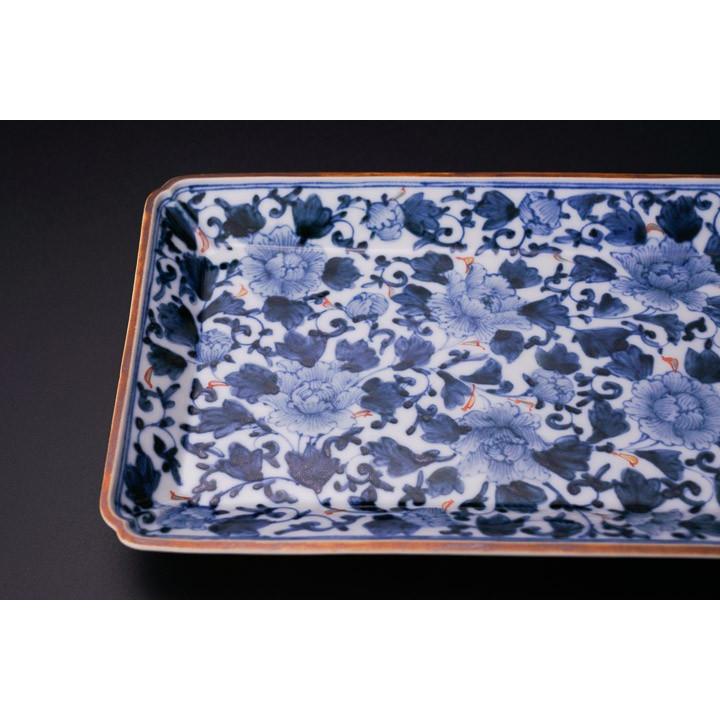 九谷焼 長角皿揃 色絵牡丹唐草/山本長左(宮内庁御用窯) 送料 九谷焼 長角皿揃 色絵牡丹唐草/山本長左(宮内庁御用窯) 送料
