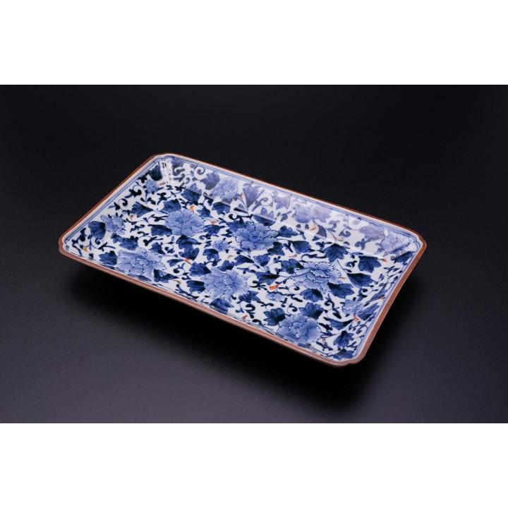 九谷焼 長角皿 色絵牡丹唐草 / 山本長左（宮内庁御用窯） 和食器 皿