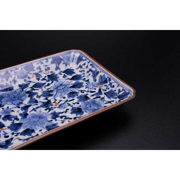 九谷焼 長角皿 色絵牡丹唐草 / 山本長左（宮内庁御用窯） 和食器 皿