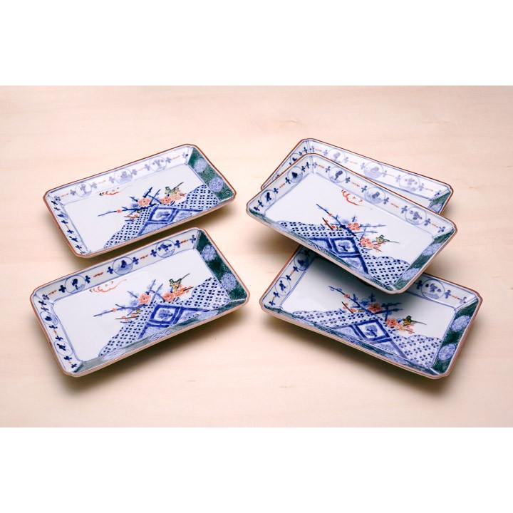 山本長左　角皿 九谷焼 長角皿揃 色絵丸紋祥瑞/山本長左（宮内庁御用窯） 送料無料 和