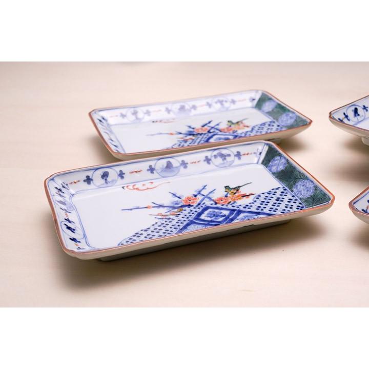 九谷焼 長角皿揃 色絵丸紋祥瑞 / 山本長左（宮内庁御用窯） 和食器 盛