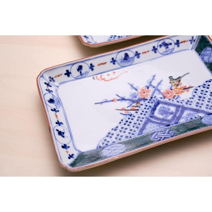 九谷焼 長角皿揃 色絵丸紋祥瑞 / 山本長左（宮内庁御用窯） 和食器 盛