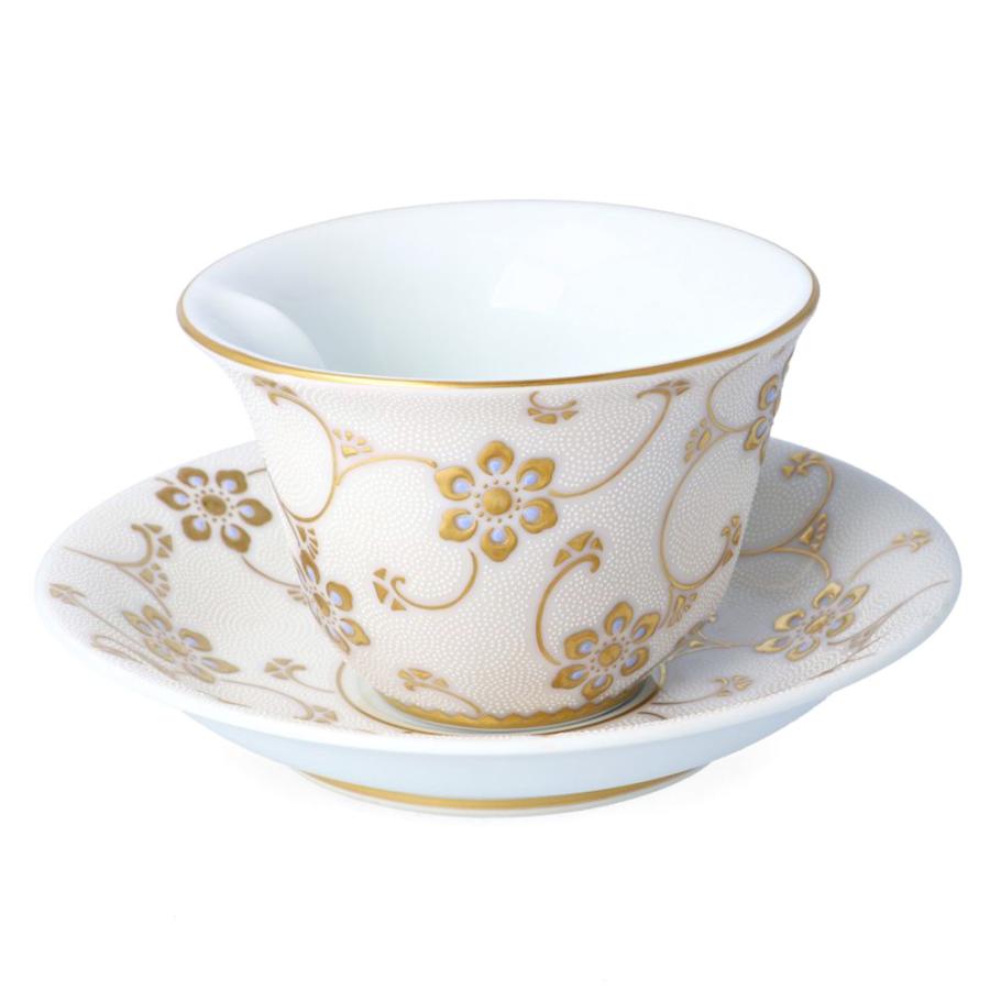 九谷焼 カップ＆ソーサー 盛金宝相華唐草文 白粒 サクラ / 仲田錦玉 コーヒーカップ 珈琲碗皿 おしゃれ 高級 ギフト 結婚祝い 内祝い 記念品_3
