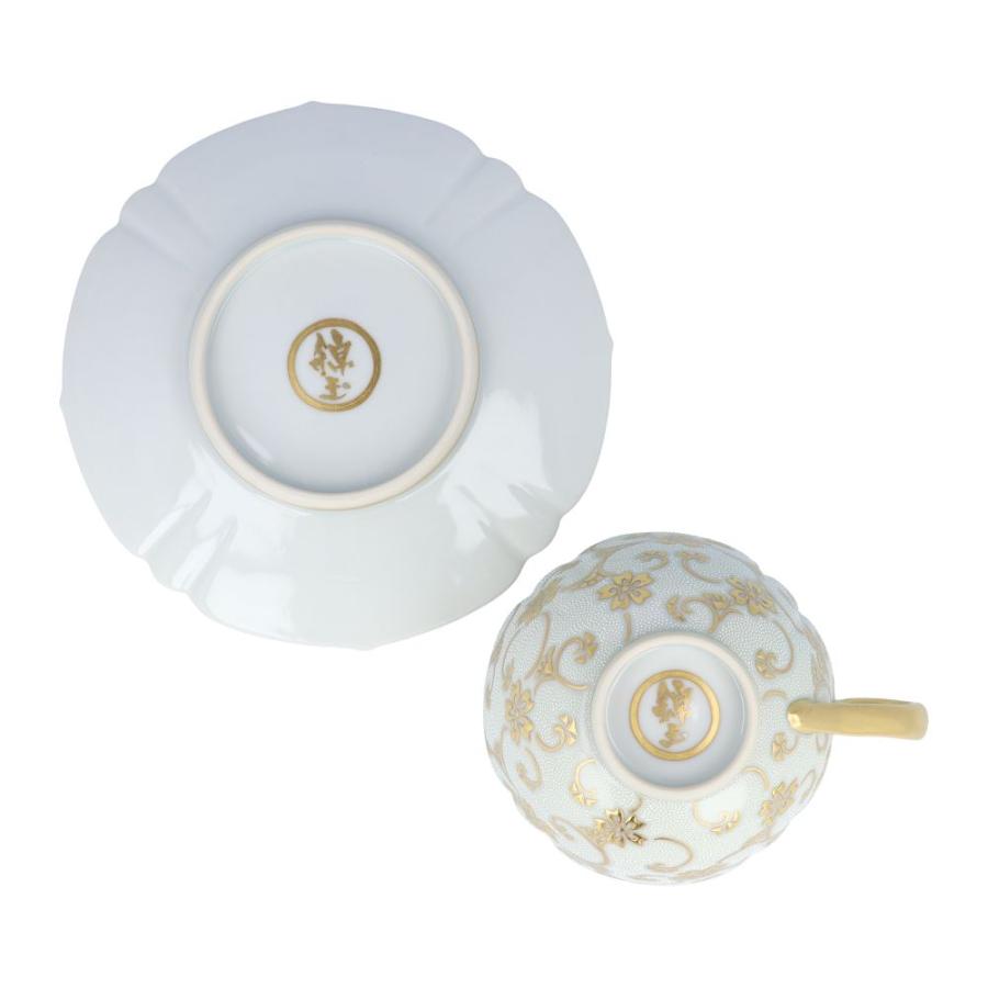 九谷焼 コーヒーカップ＆ソーサー 盛金桜花唐草文 白粒 仲田錦玉 送料