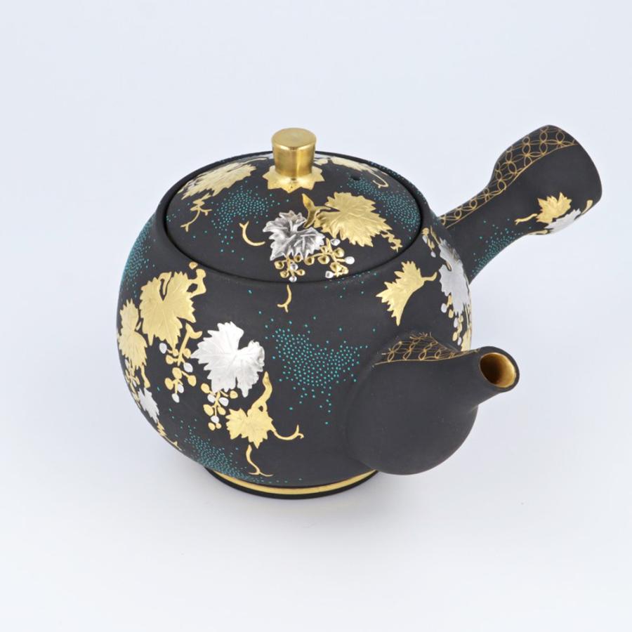 九谷焼 茶器揃 白金盛葡萄図青粒 / 仲田錦玉 ｜ 茶器セット 急須＆湯呑 