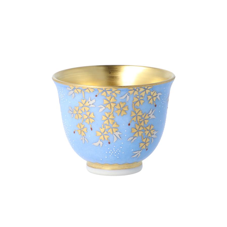 九谷焼 酒盃 白金盛枝垂れ桜図 白粒 / 仲田錦玉 ｜ 酒器 盃 ぐい呑