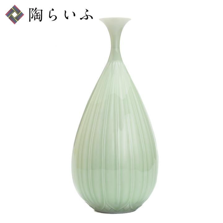 九谷焼 黄磁釉 花瓶（連弁）大 / 妙泉陶房 花器 花瓶 フラワーベース 壺 人気 ギフト 贈り物 御祝 お祝い 化粧箱入り