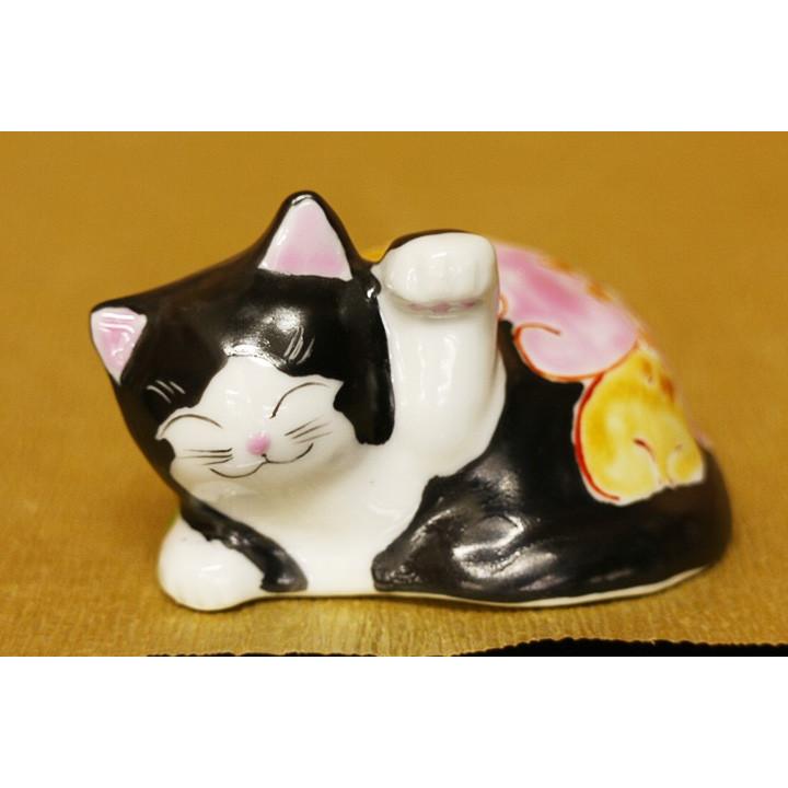 九谷焼 3.2号お祈り猫（招き猫）ピンク釉桜K9-1598 招き猫 ピンク