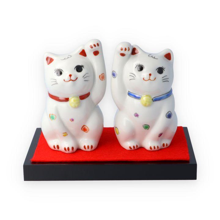 九谷焼 3号ペア招き猫 水玉（青・赤）＜ 人気 ギフト 贈り物 結婚祝い