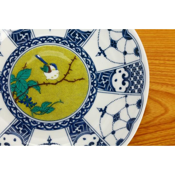 九谷焼 7.5号皿 染付瓔珞文吉田屋風/青郊窯 和食器 皿 盛皿 人気 九谷焼 7.5号皿 染付瓔珞文吉田屋風/青郊窯 和食器 皿 盛皿 人気
