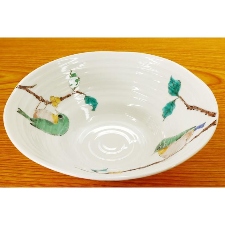 【九谷焼の名窯】 明治期　岩花堂製　青手　中鉢　直径21.5cm 九谷焼 5.5号鉢 めじろ / 青郊窯 和食器 皿 中鉢 人気 ギフト 化粧