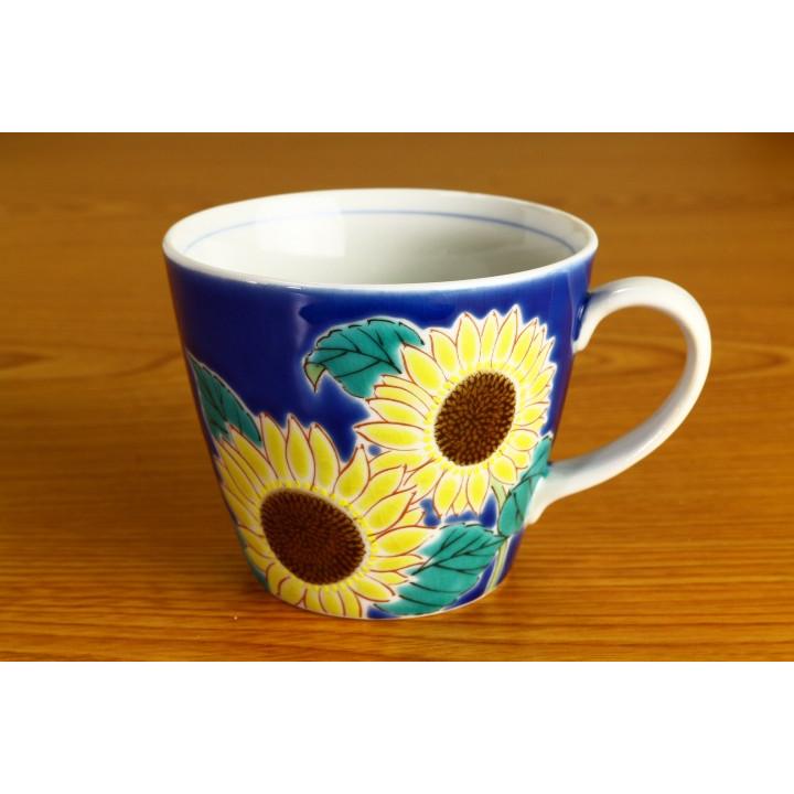 九谷焼 マグカップ 四季の花 ひまわり/青郊窯 和食器 マグカップ 人気