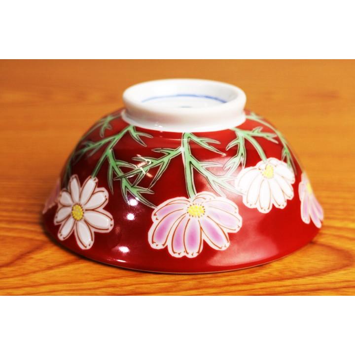 九谷焼 色絵飯碗 四季の花 コスモス / 青郊窯 和食器 飯碗 茶碗 人気