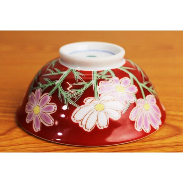 九谷焼 色絵飯碗 四季の花 コスモス / 青郊窯 和食器 飯碗 茶碗 人気