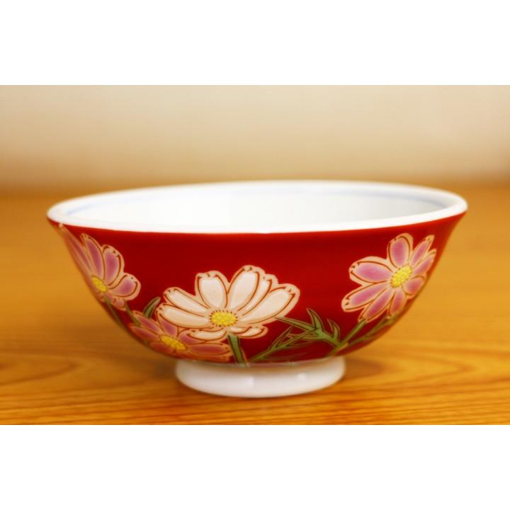 九谷焼 色絵飯碗 四季の花 コスモス / 青郊窯 和食器 飯碗 茶碗 人気